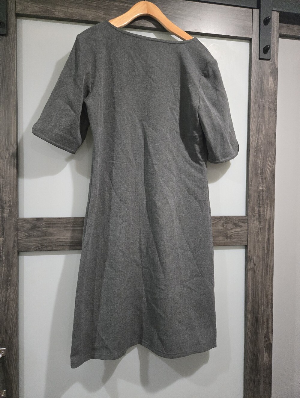 Eileen Kai Gray Shift Dress Size 6 Cutout Sleeve Career Office Minimalist Sheath - Picture 2 of 6